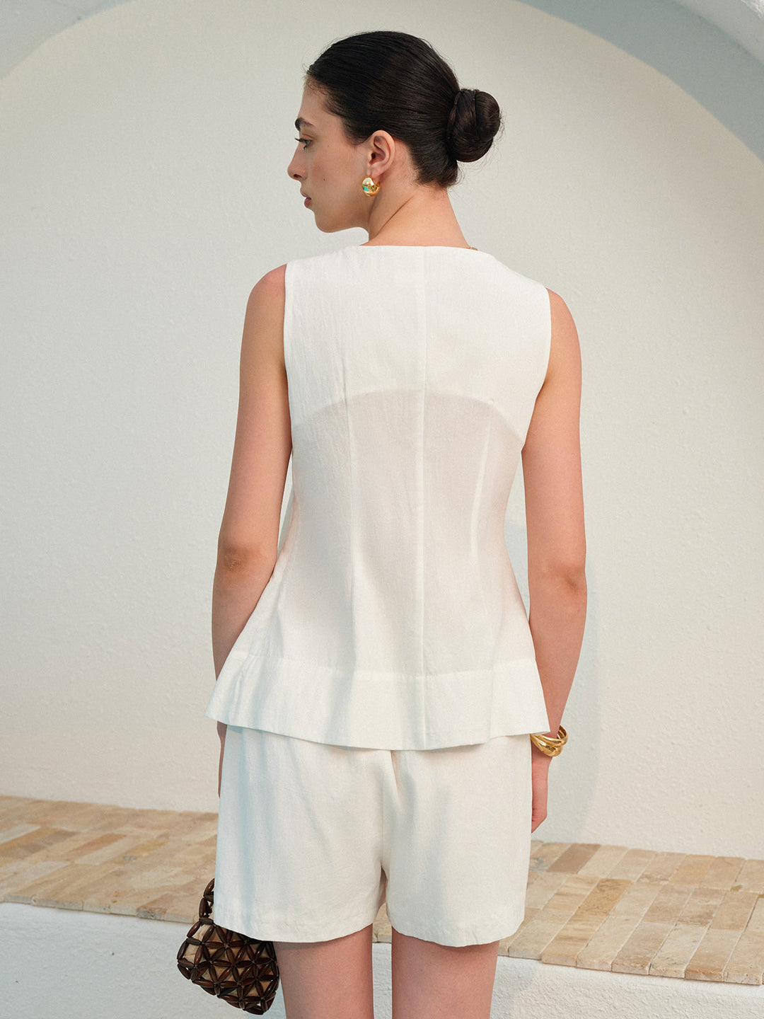 Square Neck Pleated Shorts Set