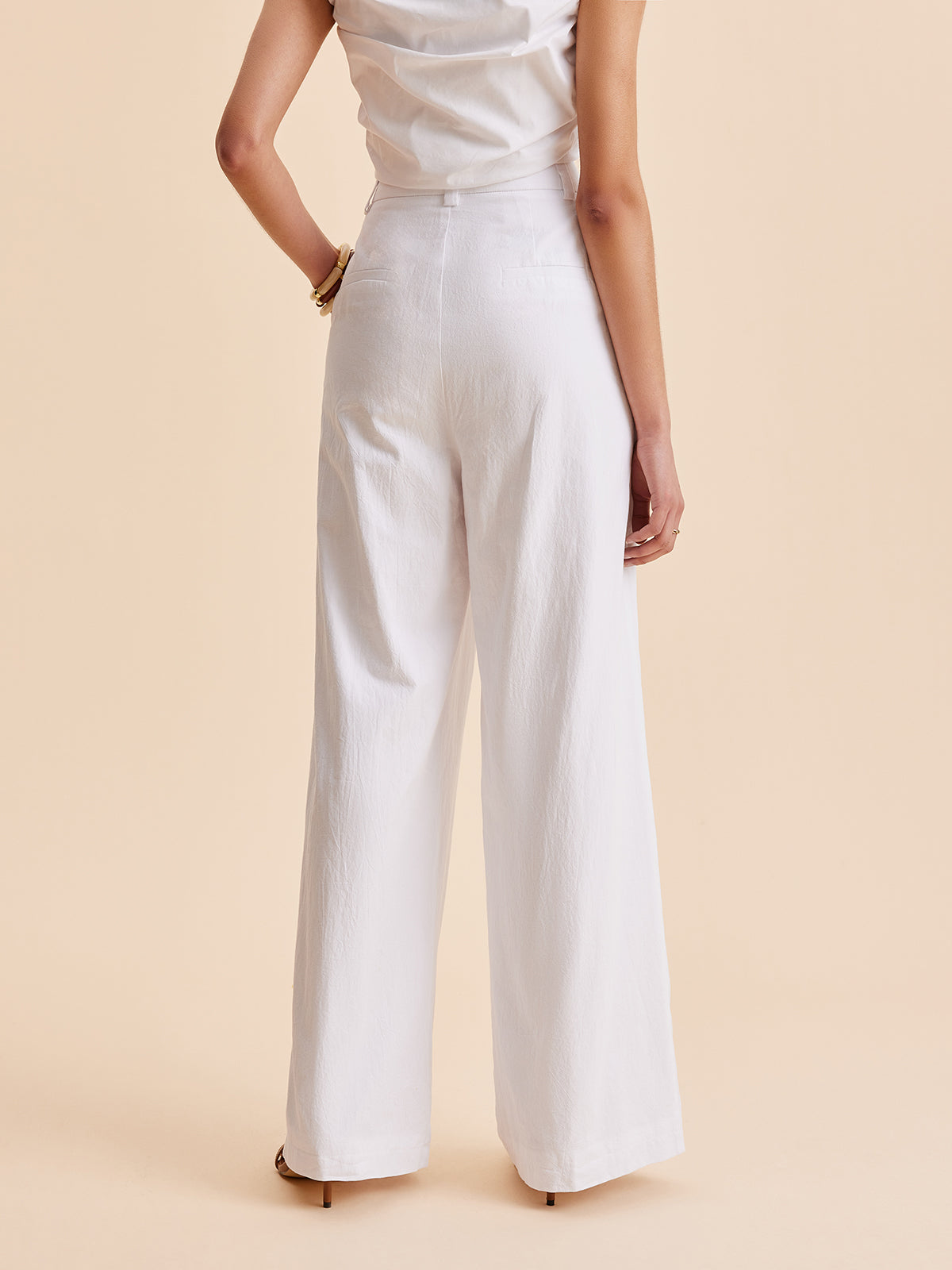 Cotton Mid-Waist Wide-Leg Pants With Pockets