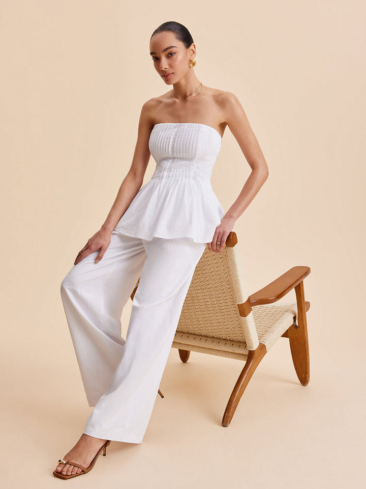 Cotton Mid-Waist Wide-Leg Pants With Pockets