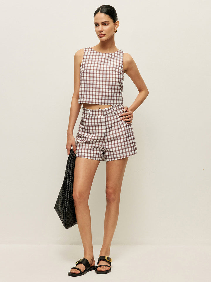 Checkerboard Sleeveless Crop Top With Shorts Set
