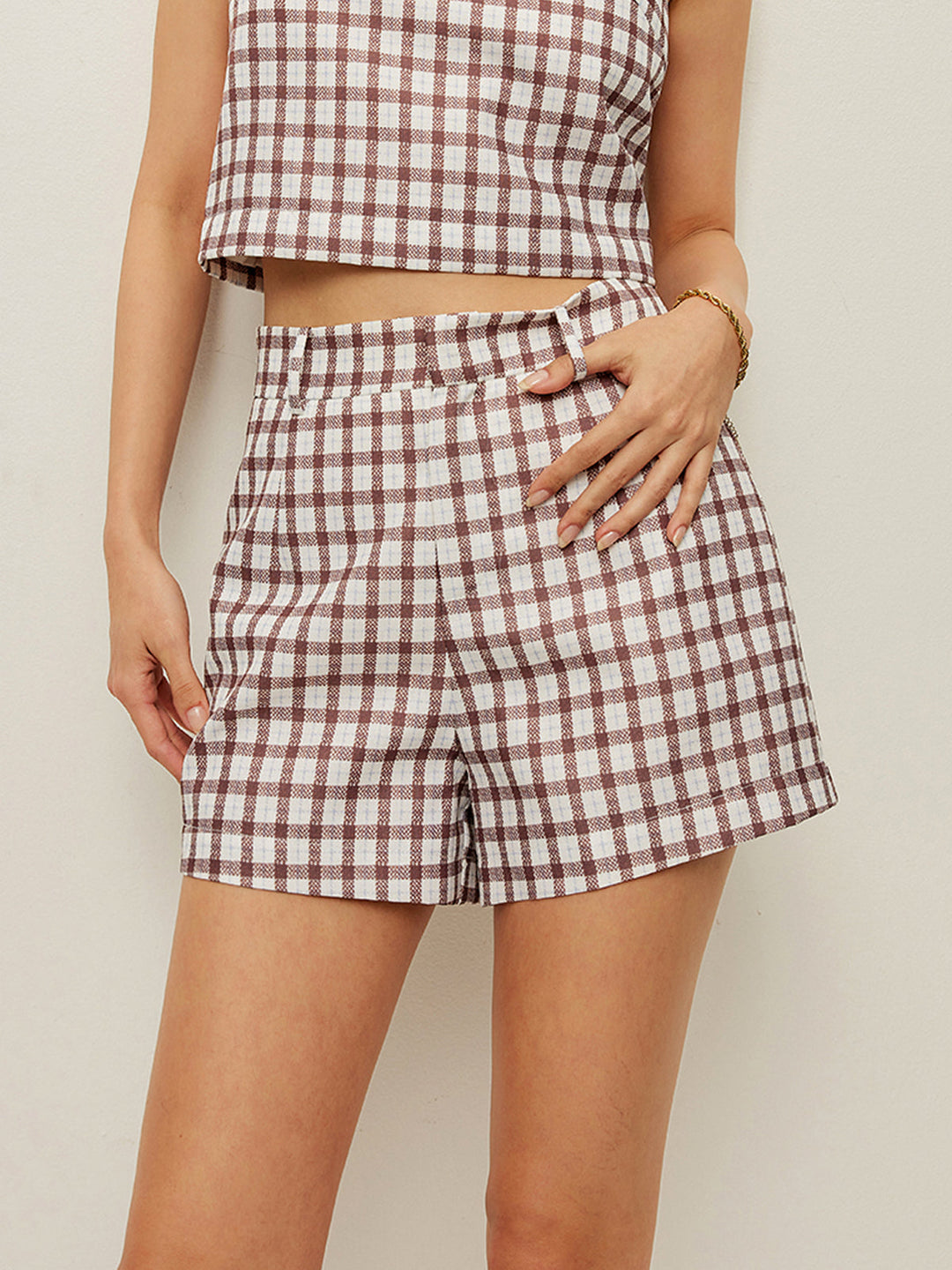 Checkerboard Sleeveless Crop Top With Shorts Set