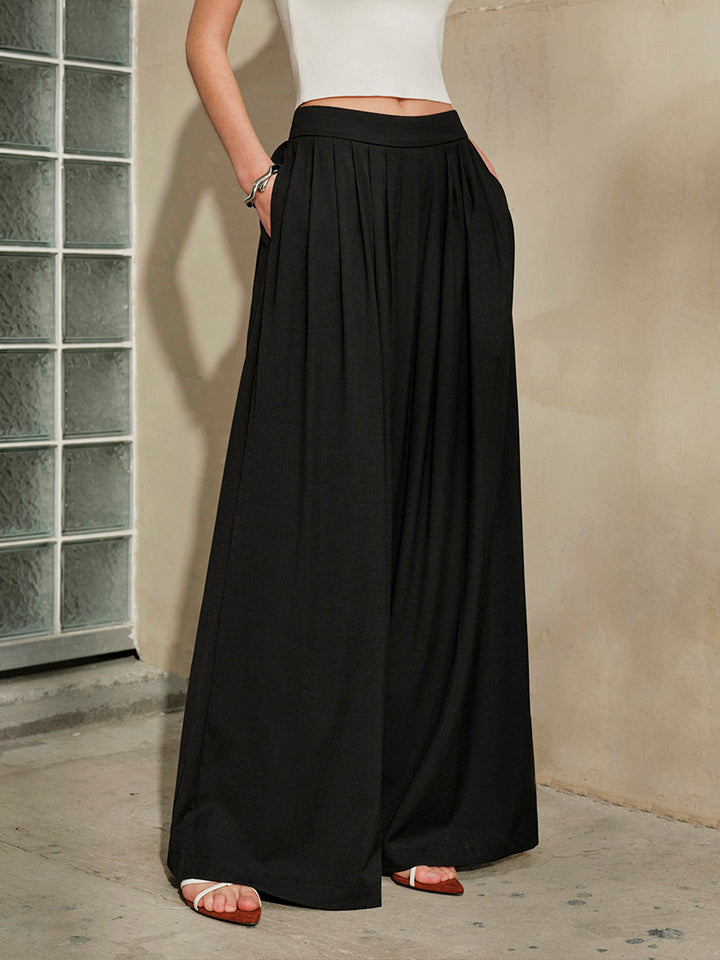Mid-Waist Pleated Wide Leg Pants