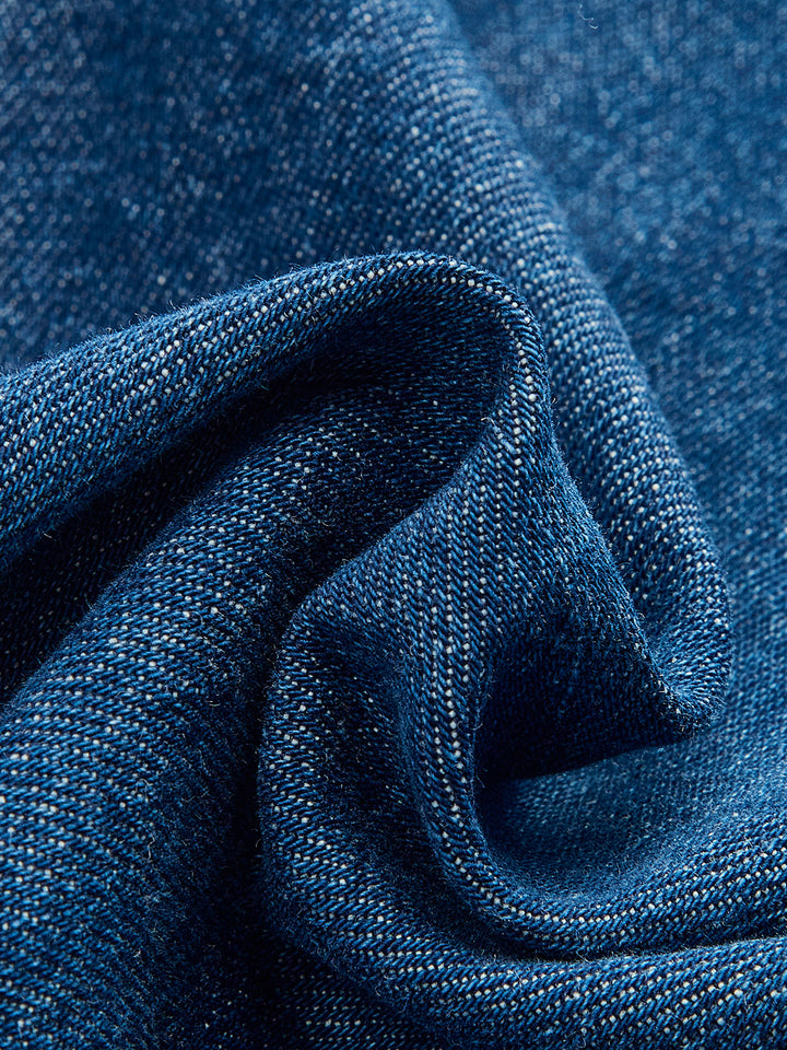 Metal Button Tie-Back Denim V-Neck Shorts Set