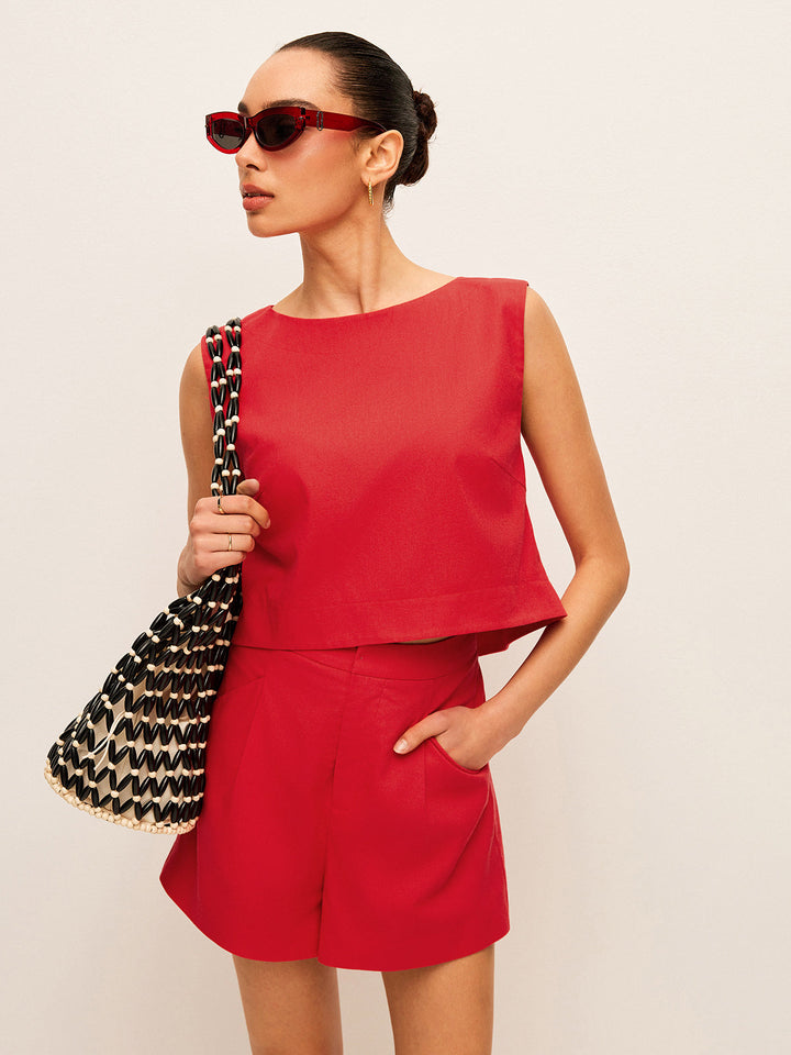 Cotton & Linen Sleeveless Top With Shorts Set