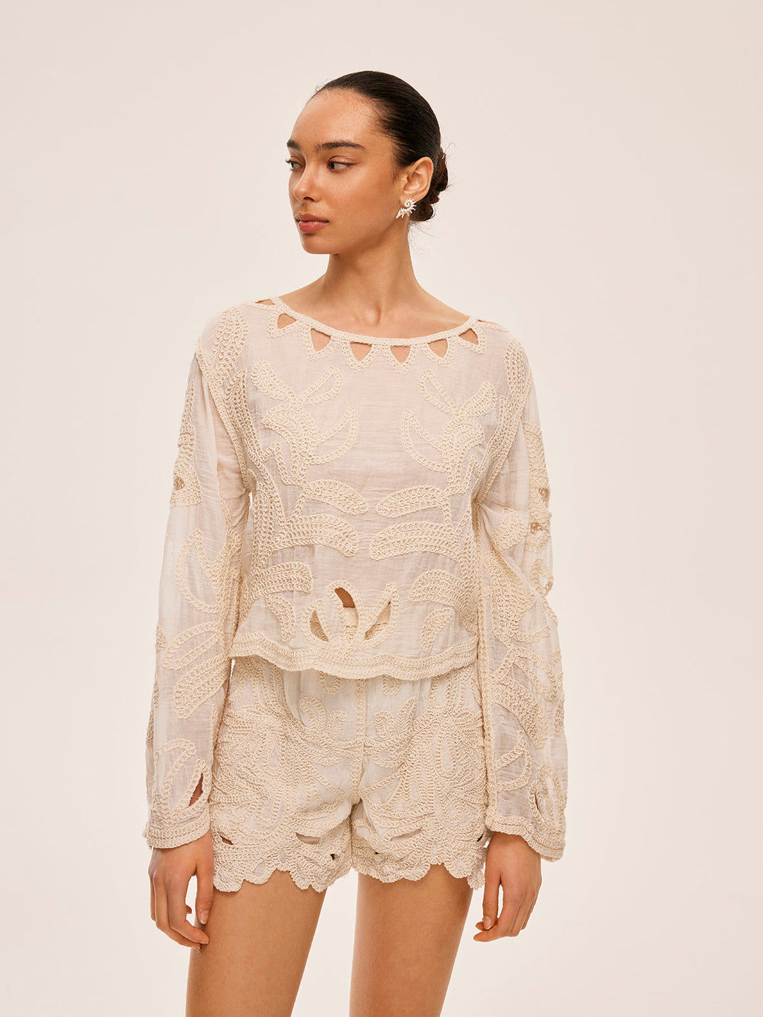 Embroidered Cut-Out Shorts Set