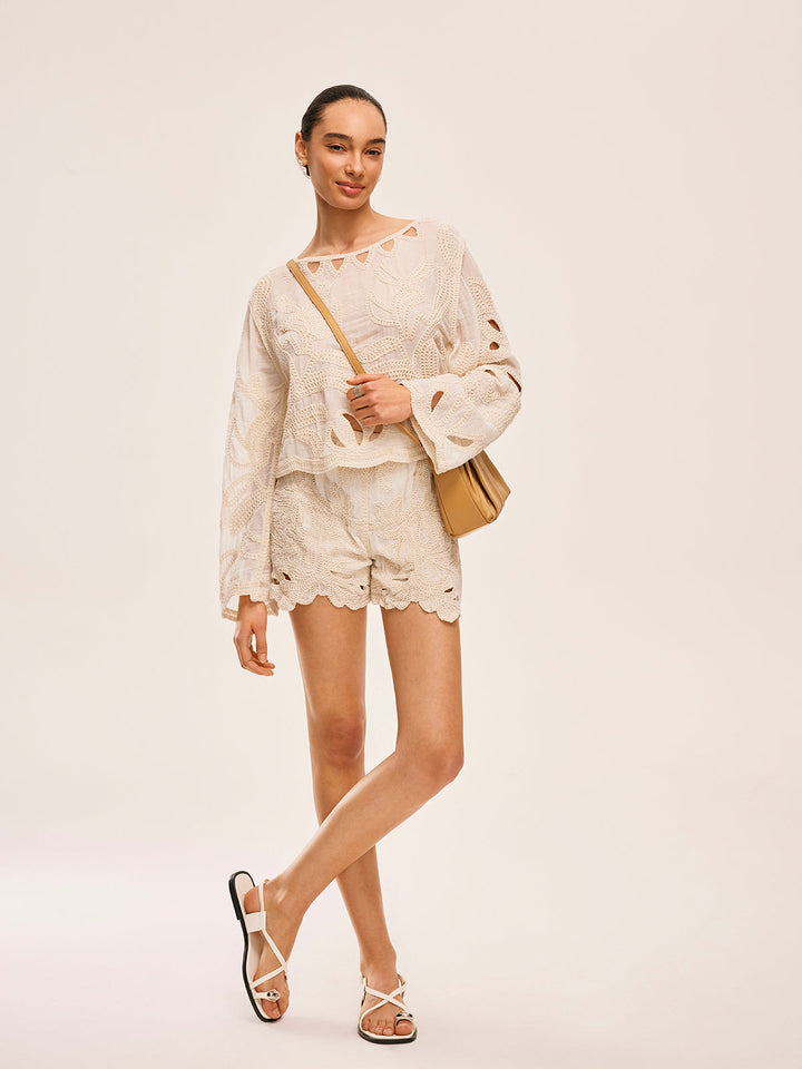 Embroidered Cut-Out Shorts Set
