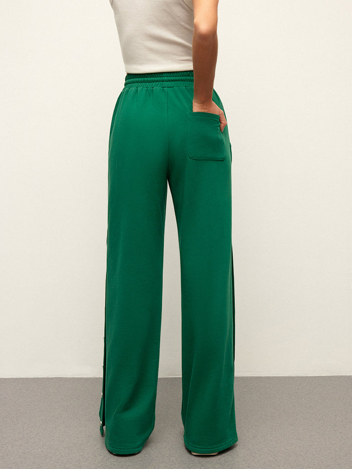 Mid-Waist Drawstring Sweatpants With Button Side Detail