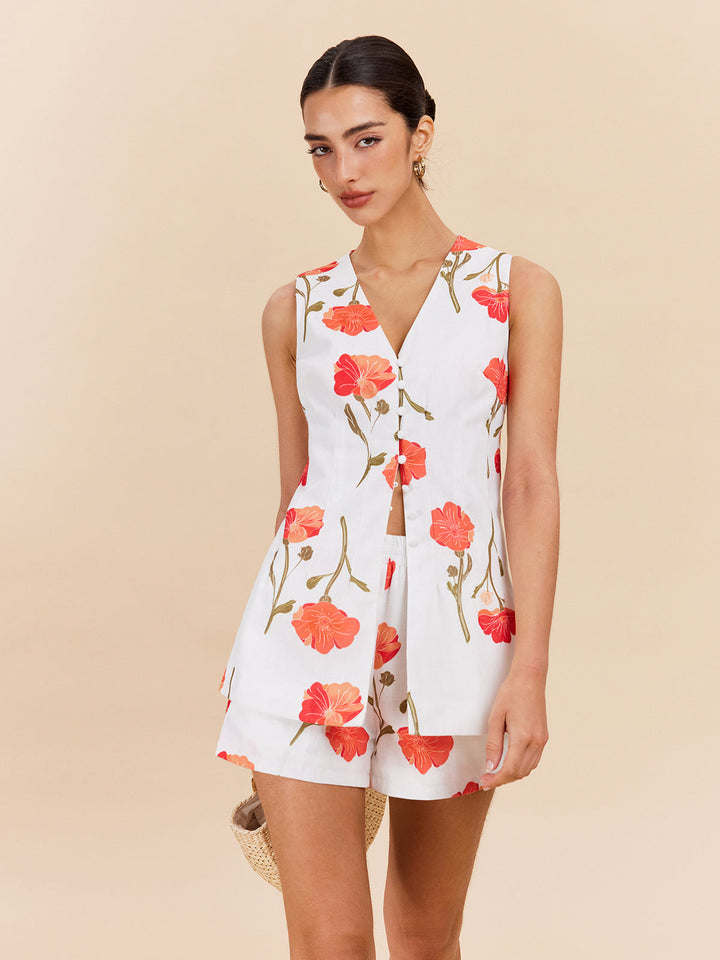 Floral Button-Front Shorts Set