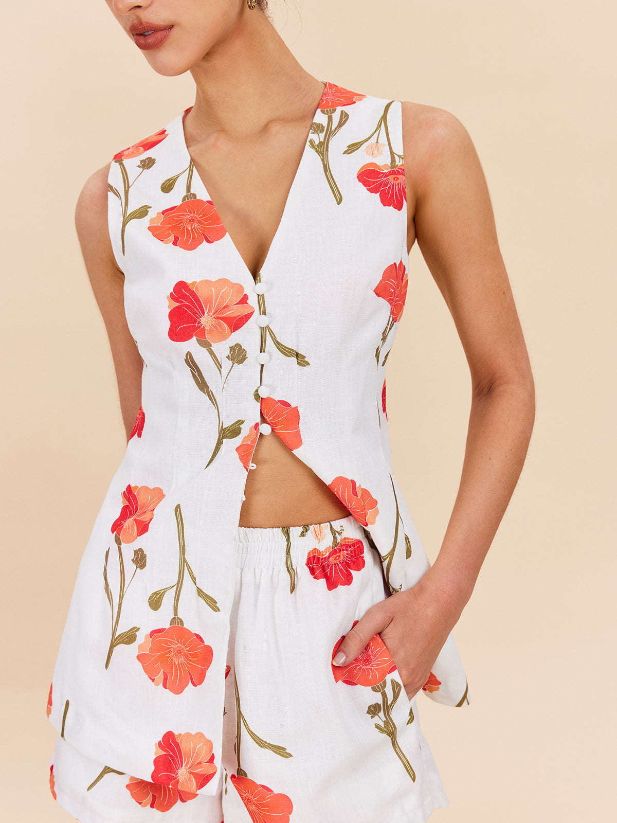 Floral Button-Front Shorts Set