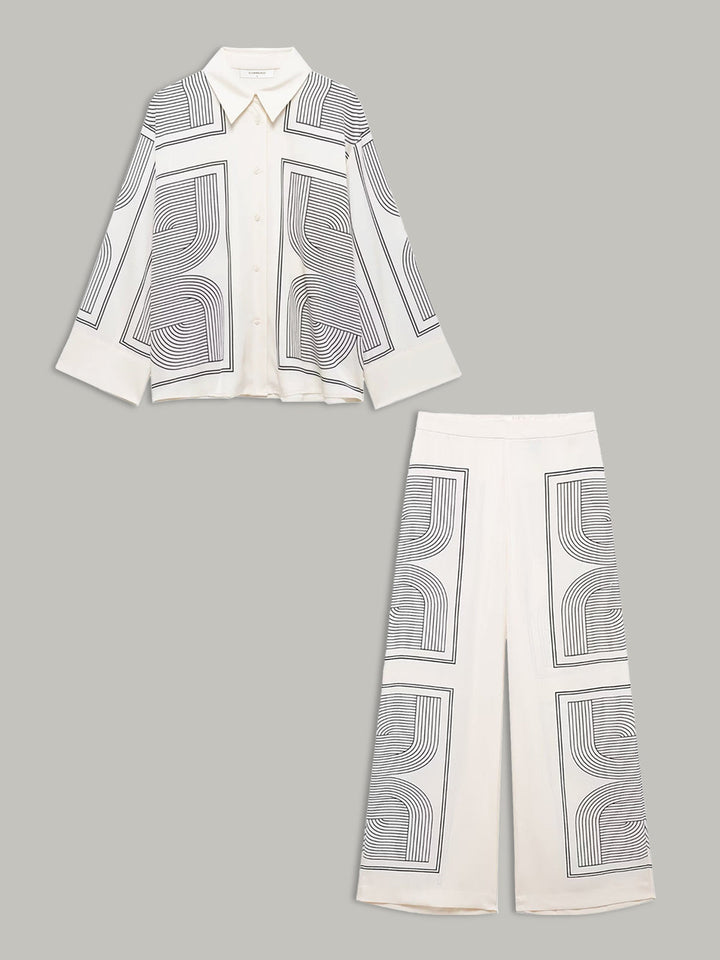 Mid-Waist Geometric Print Wide-Leg Pants