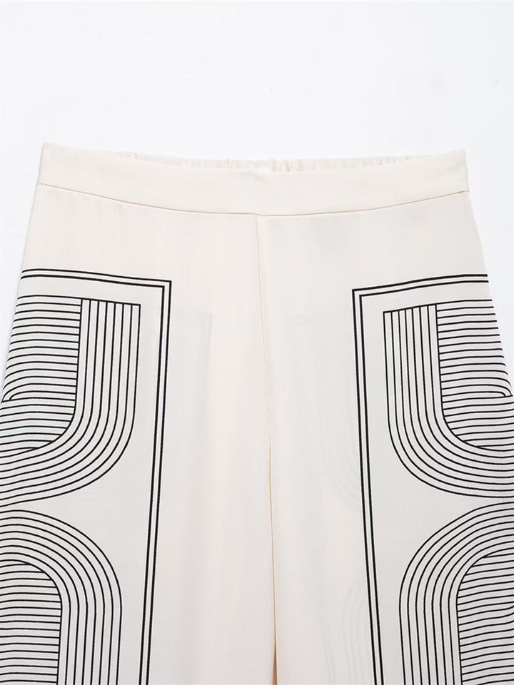 Mid-Waist Geometric Print Wide-Leg Pants