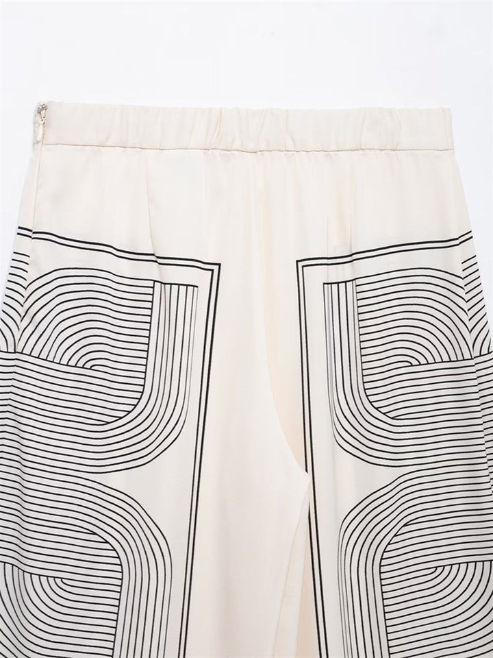 Mid-Waist Geometric Print Wide-Leg Pants