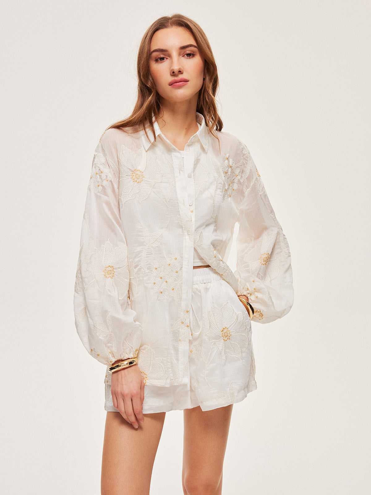 Semi-Sheer Floral Shorts Set