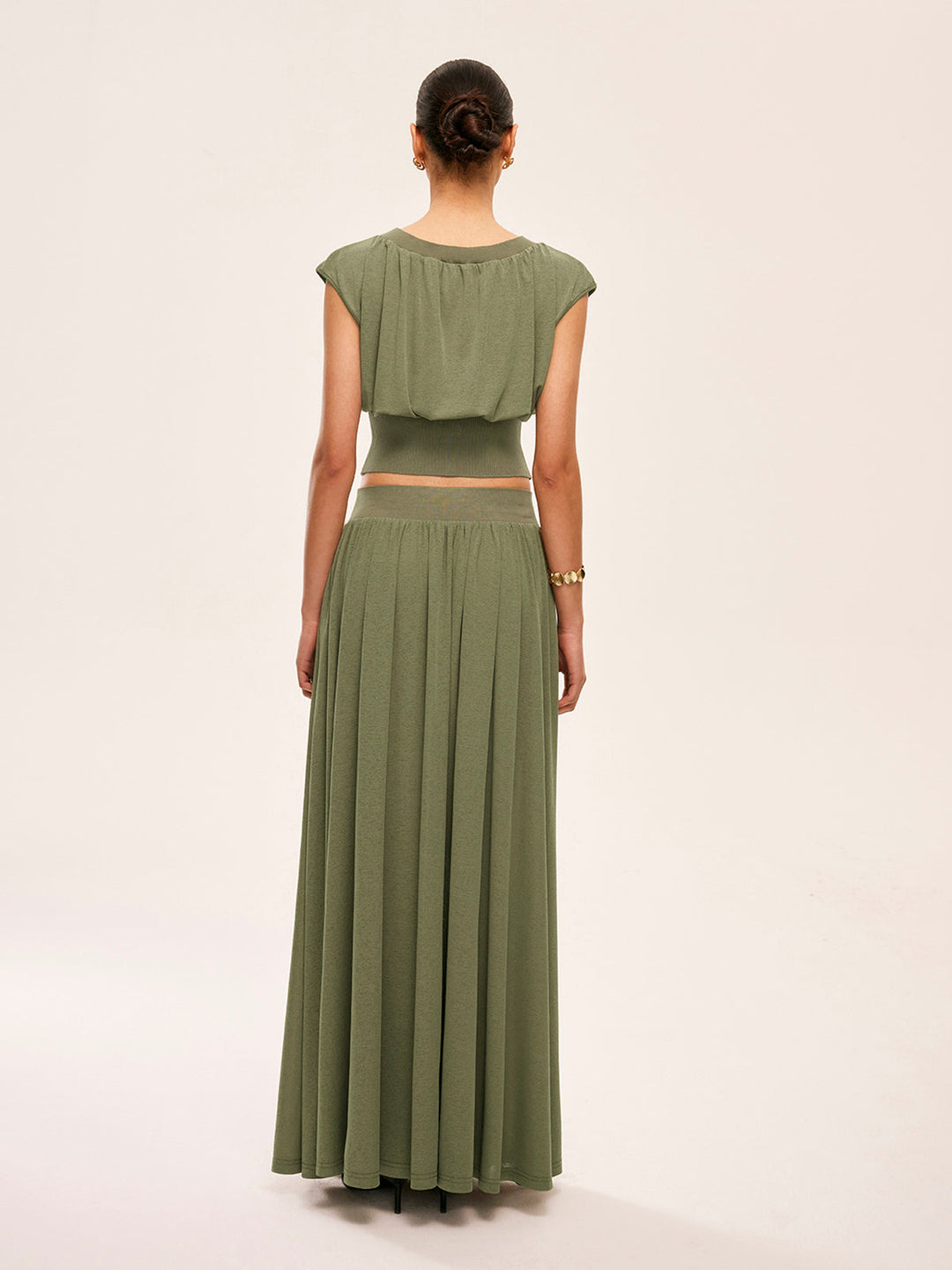 Gathered Waist Top With Flowy Skirt Set