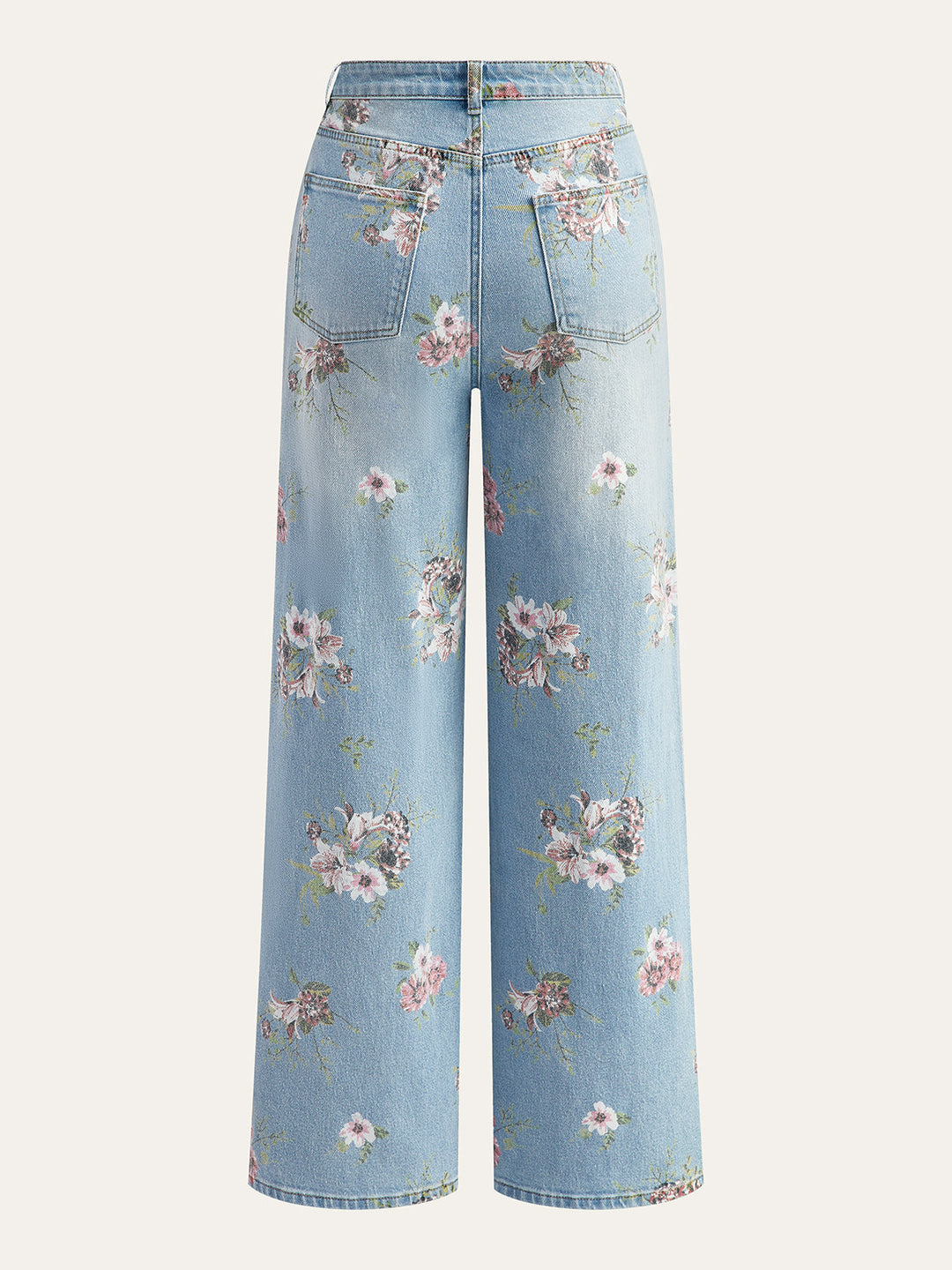Floral Print Mid-Waist Denim Pants