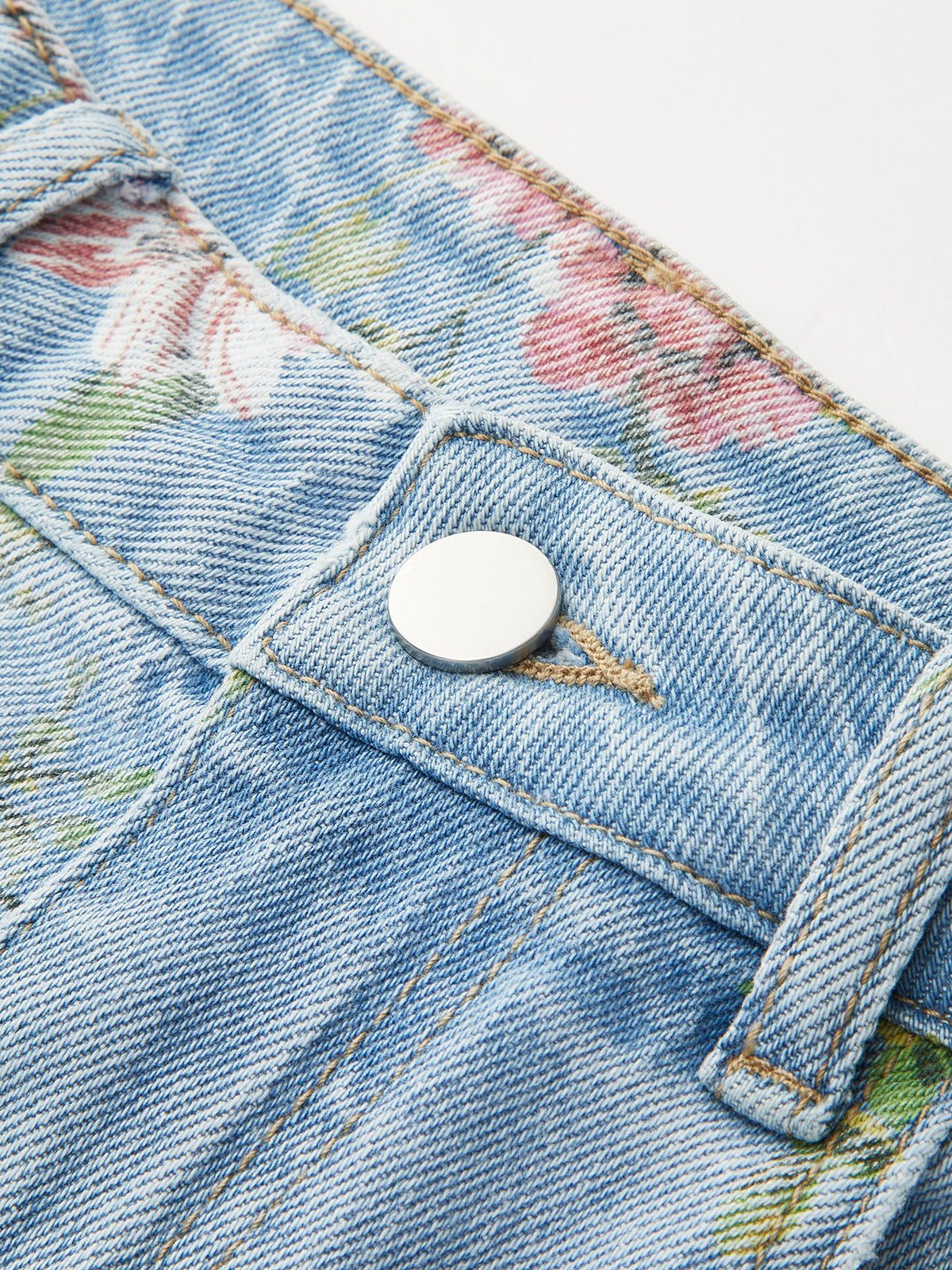 Floral Print Mid-Waist Denim Pants