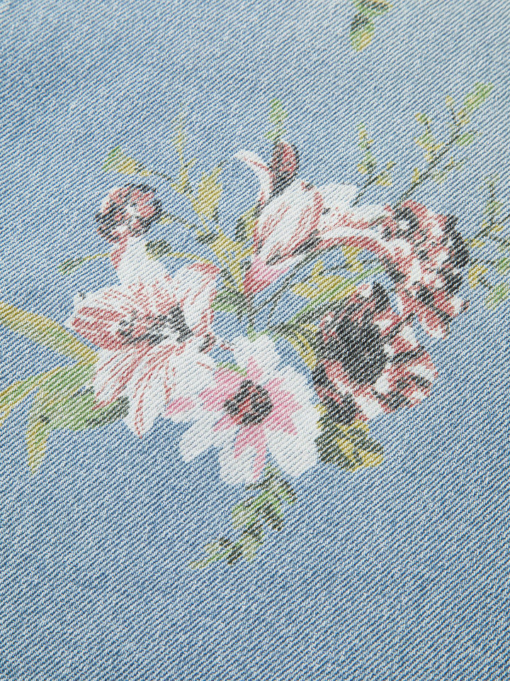 Floral Print Mid-Waist Denim Pants
