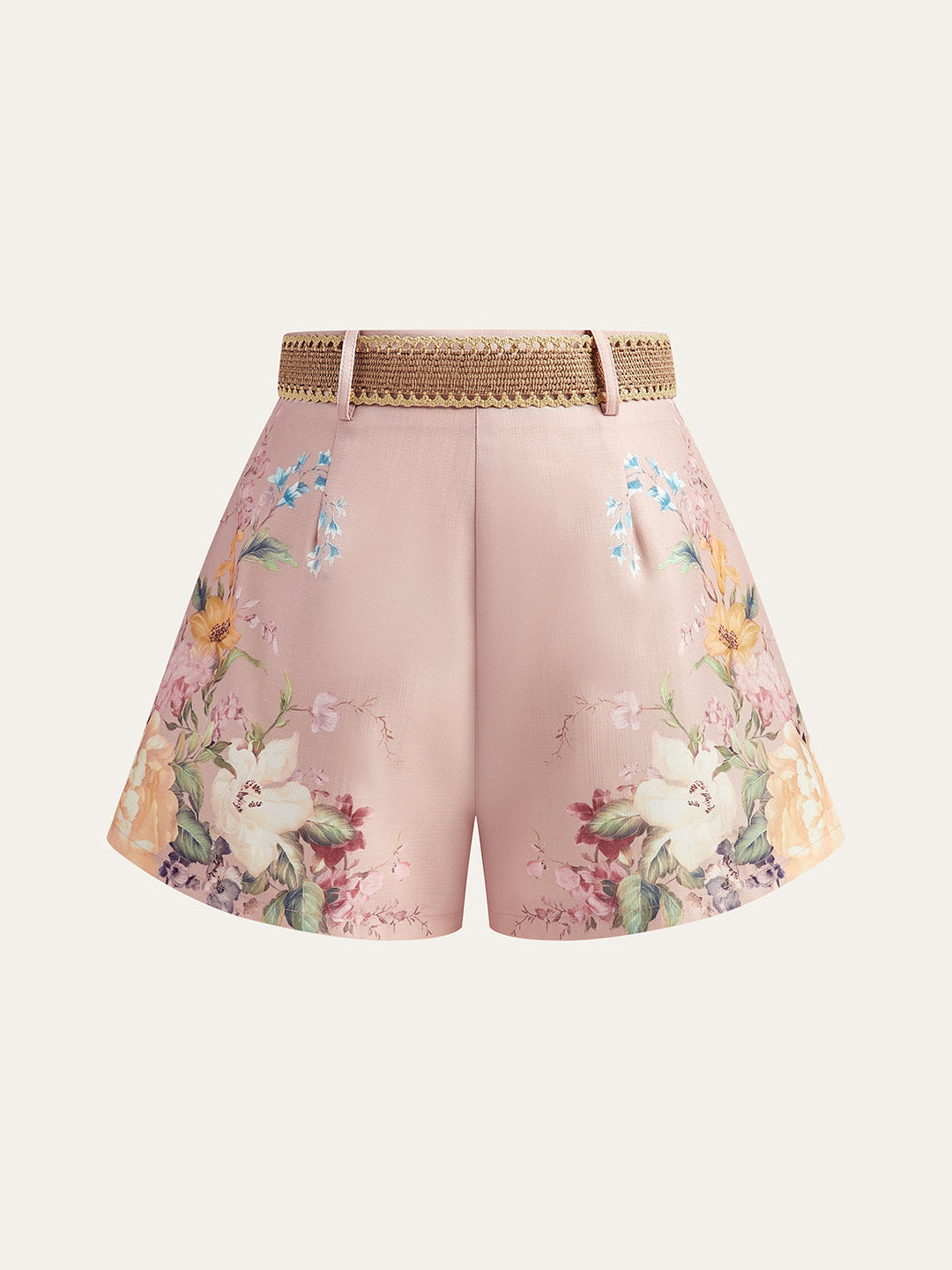 Floral Print Belted Shorts
