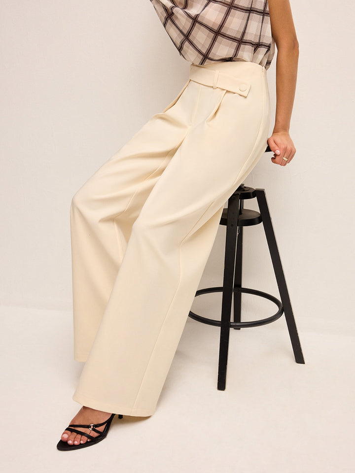Mid-Waisted Wide-Leg Pants With Belted Detail