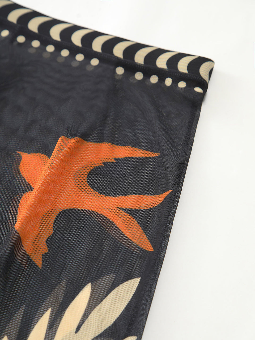 Bird Print Mesh Cover Up Maxi Skirt