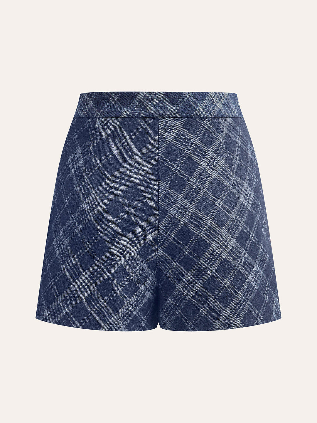 Checkered Print Mid-Waist Denim Short