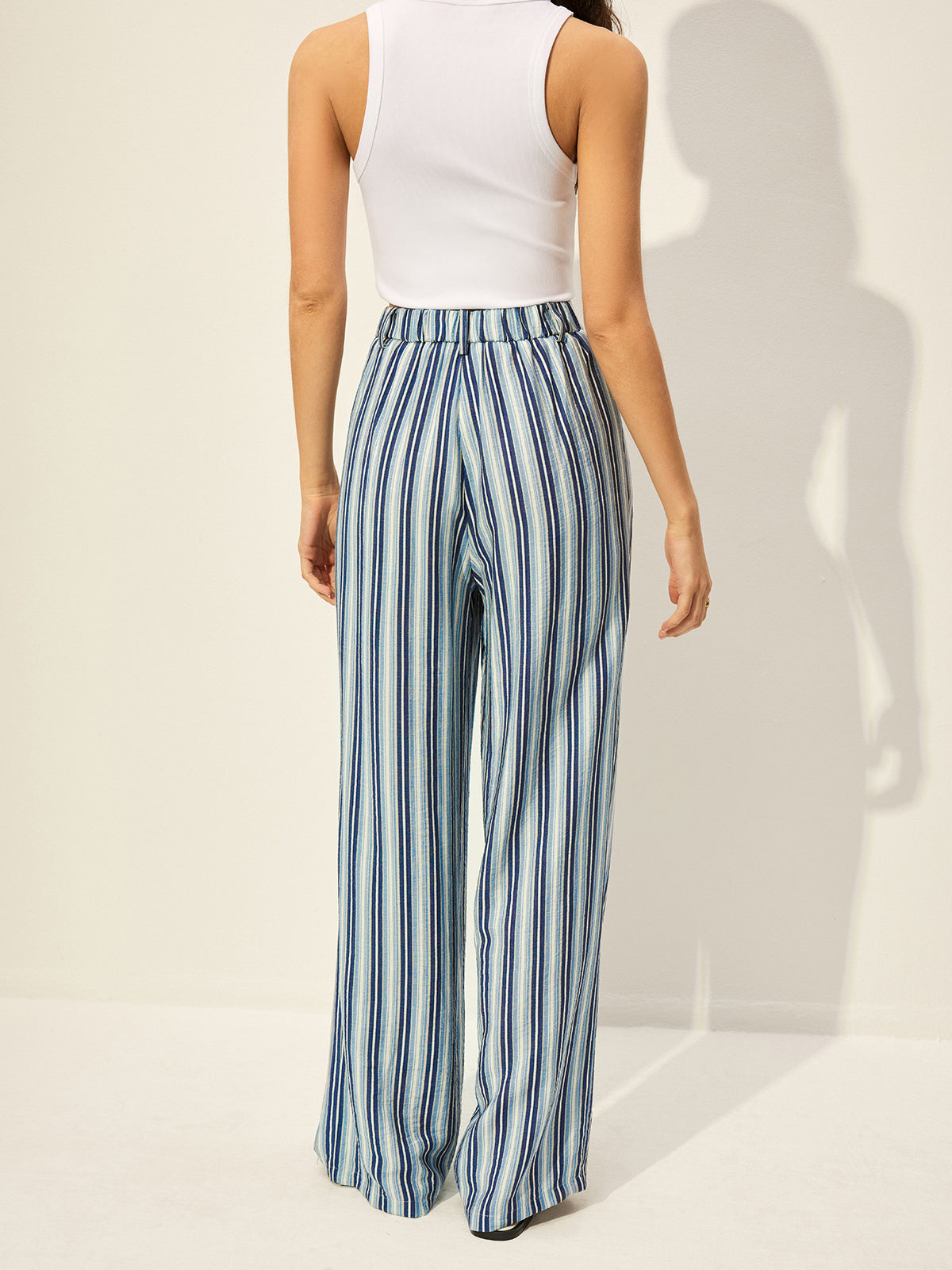 Cotton Blend High-Waist Striped Pants