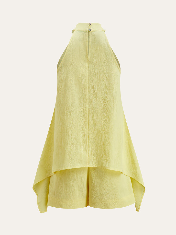 Halter Neck Asymmetric Hem Shorts Set