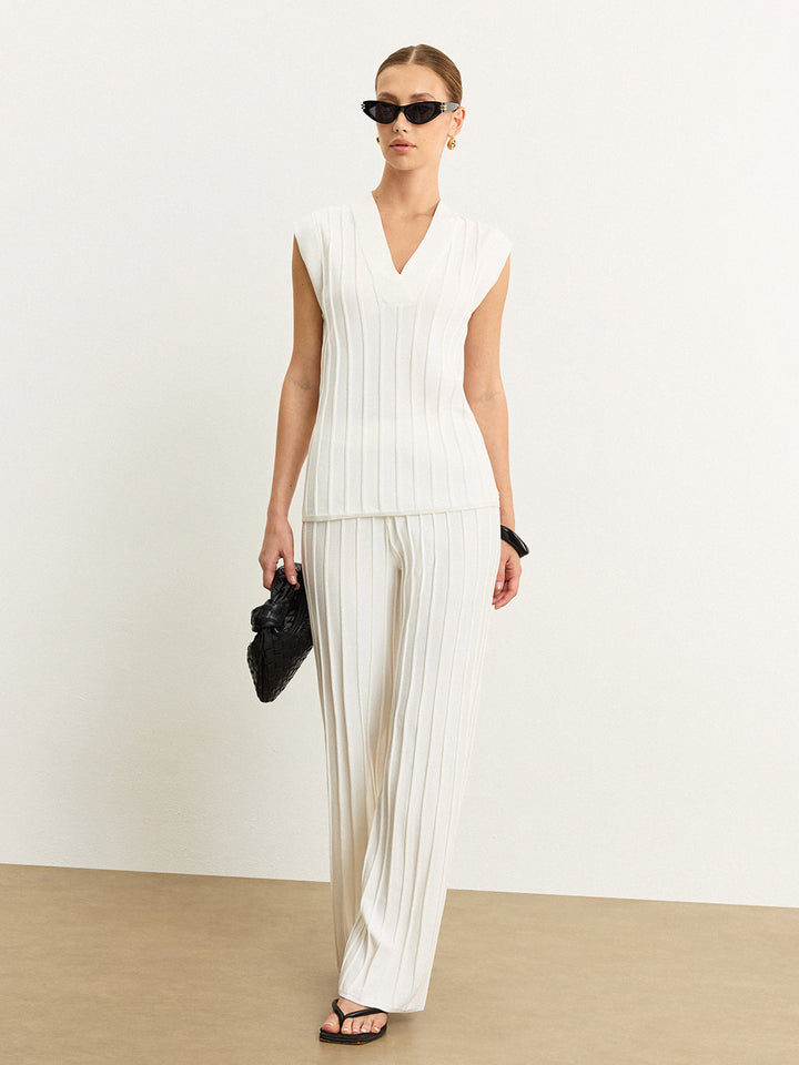 Ribbed Knit Mid-Rise Pants