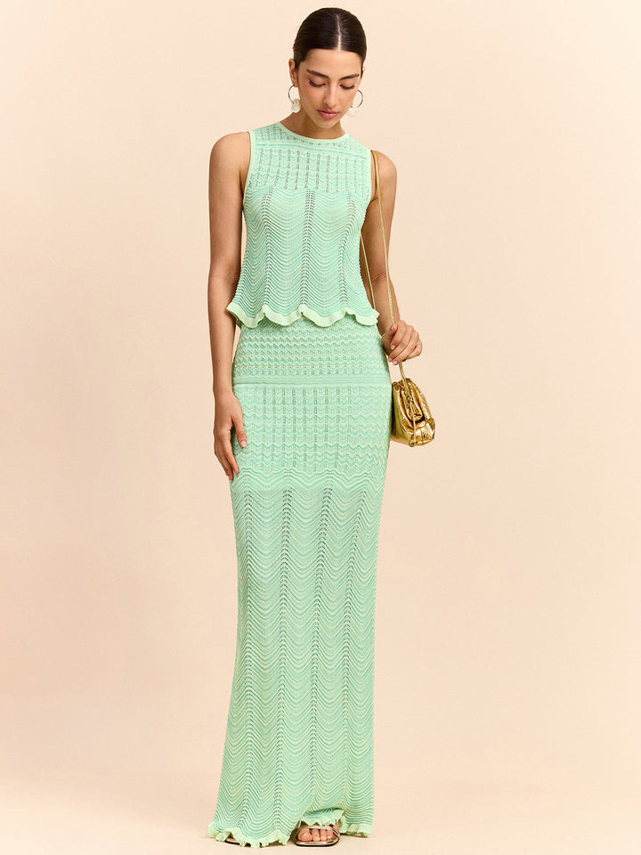 Wave Pattern Knit Maxi Skirt
