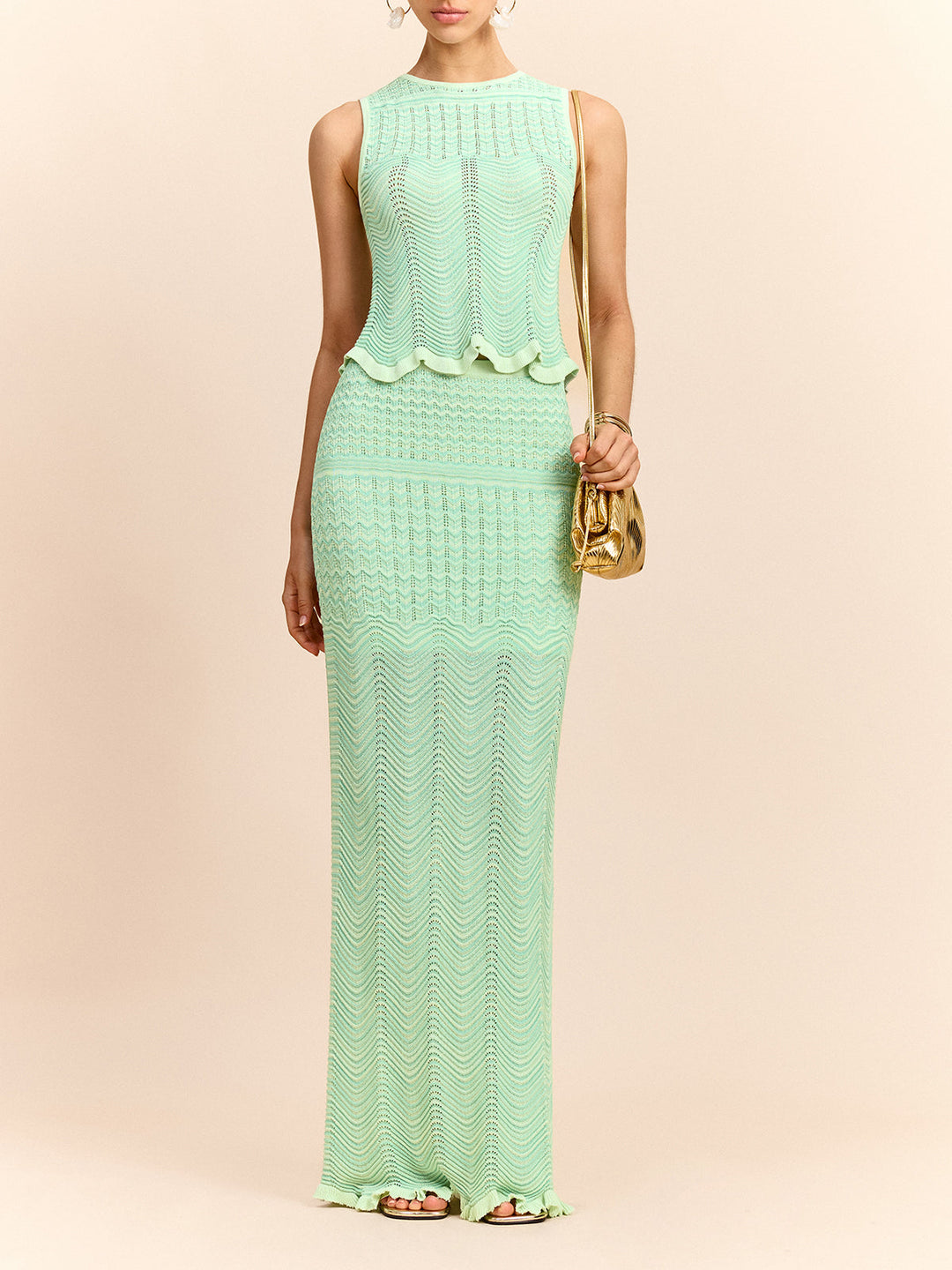 Wave Pattern Knit Maxi Skirt