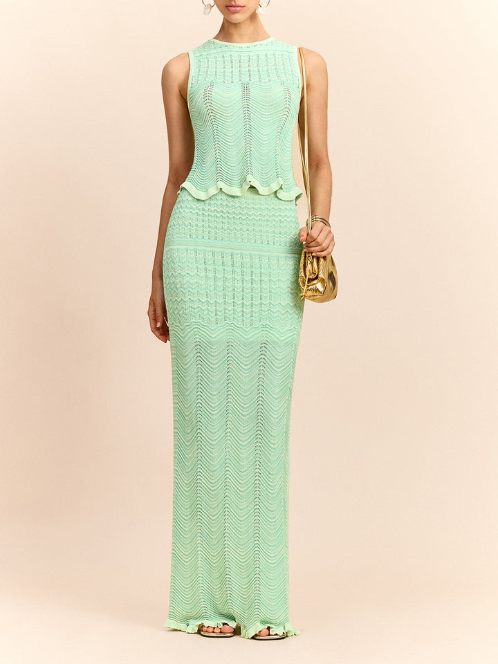 Wave Pattern Knit Maxi Skirt