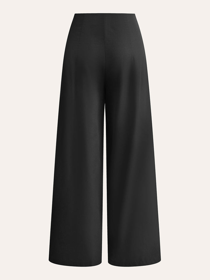 Embroidered High-Waist Wide-Leg Pants