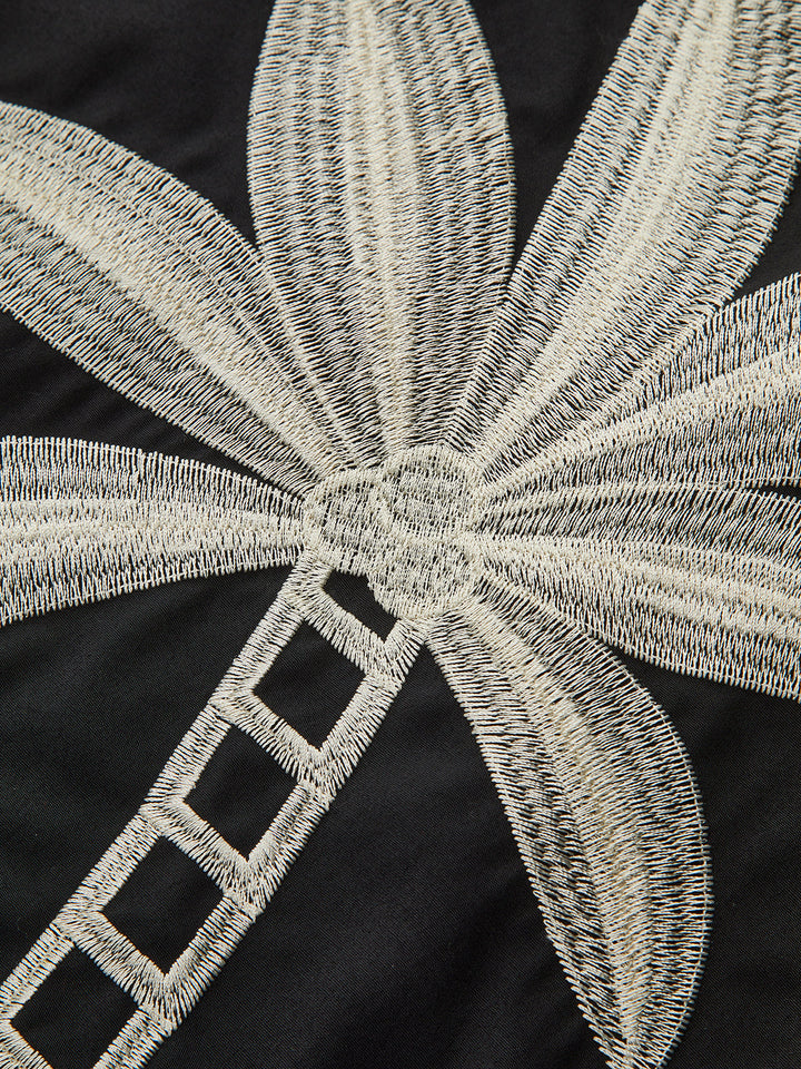 Embroidered High-Waist Wide-Leg Pants