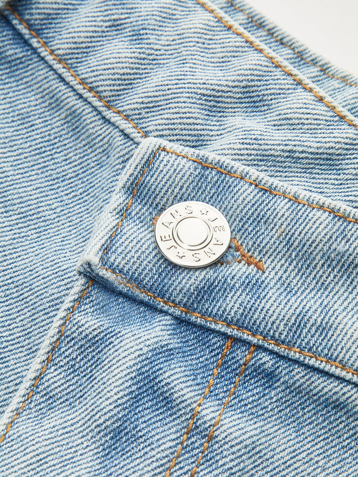 Asymmetric Waist Distressed Denim Shorts