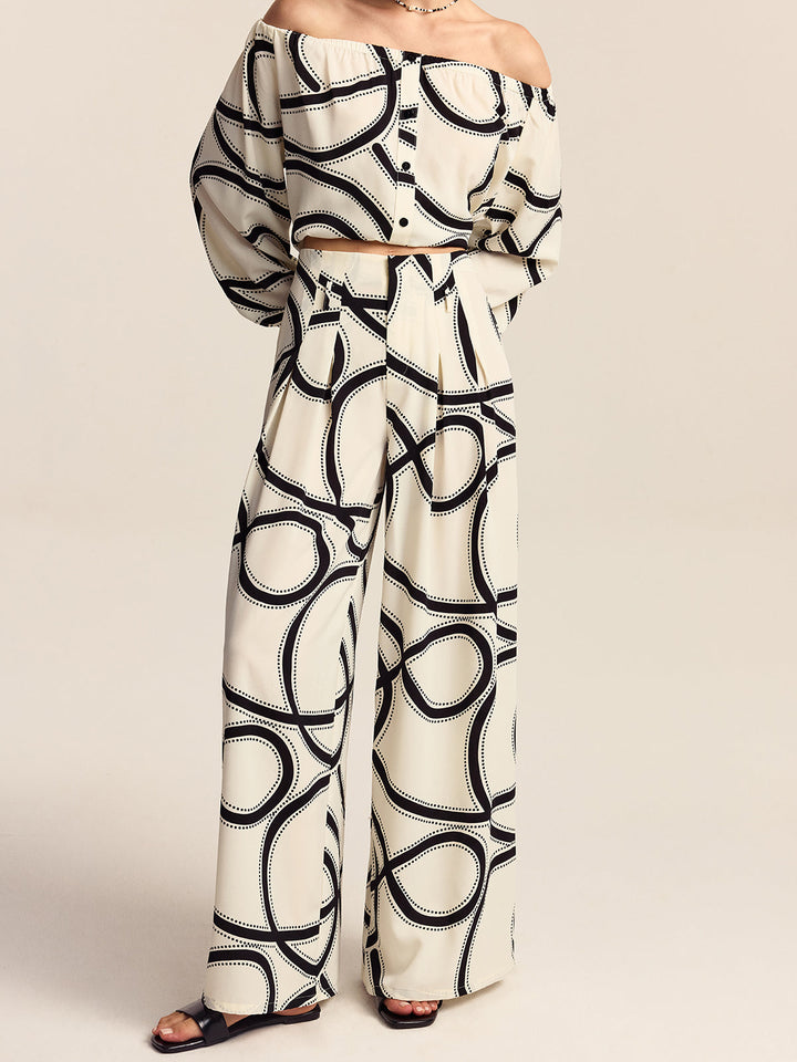 Semi-Sheer Patterned Wide-Leg Pants