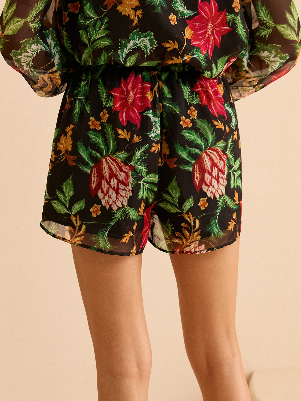 Chiffon Floral Print Elastic Waist Shorts