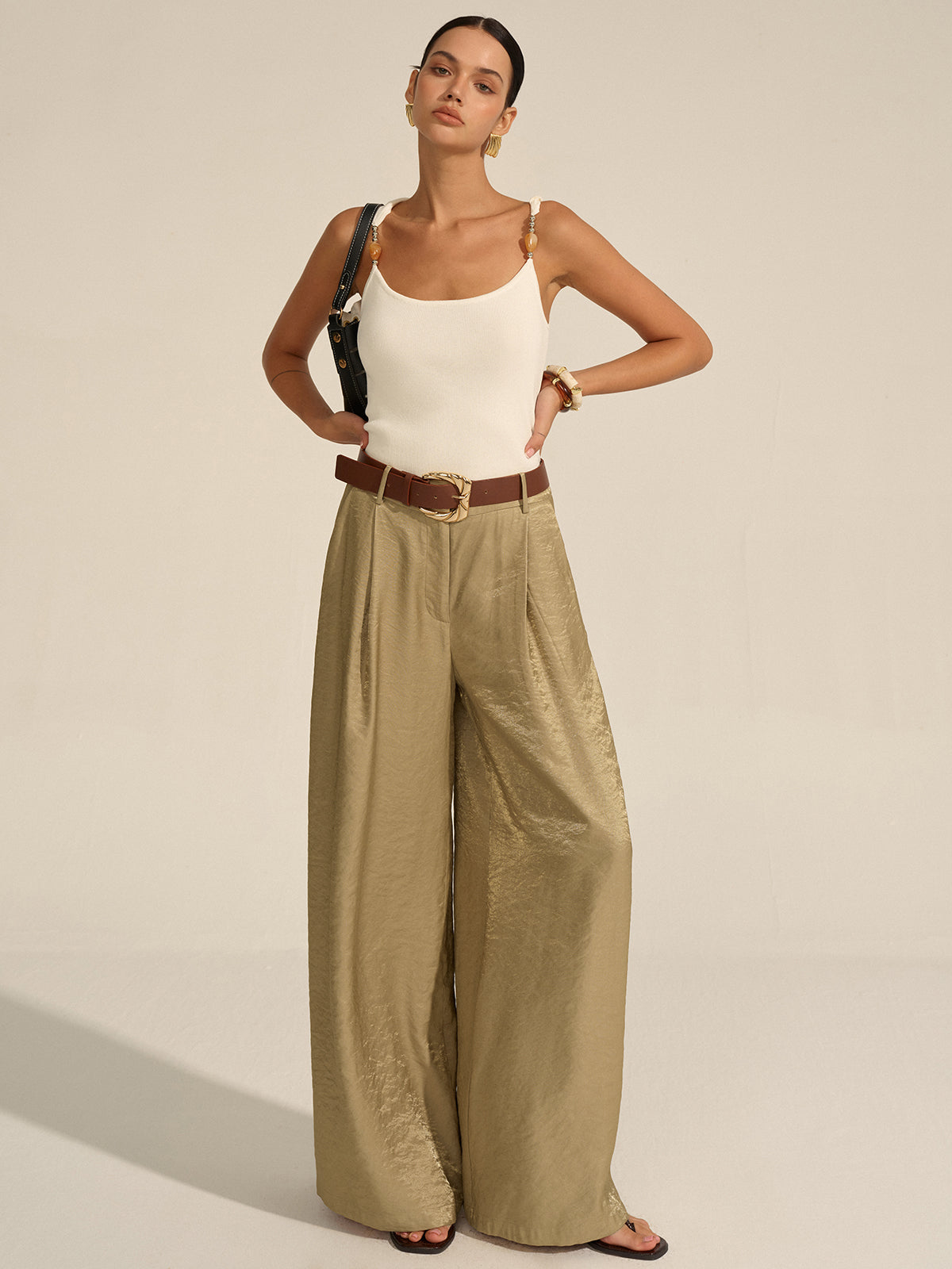 Belted Wide-Leg Pants
