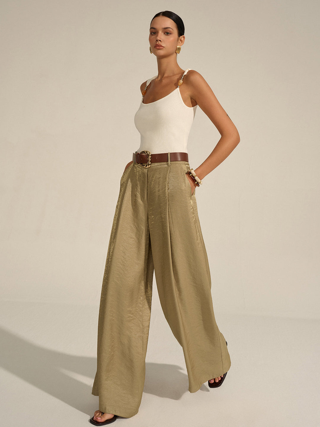 Belted Wide-Leg Pants