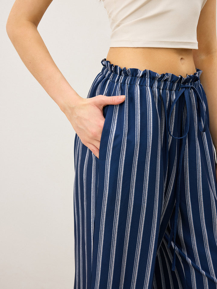 Striped Drawstring Wide-Leg Pants