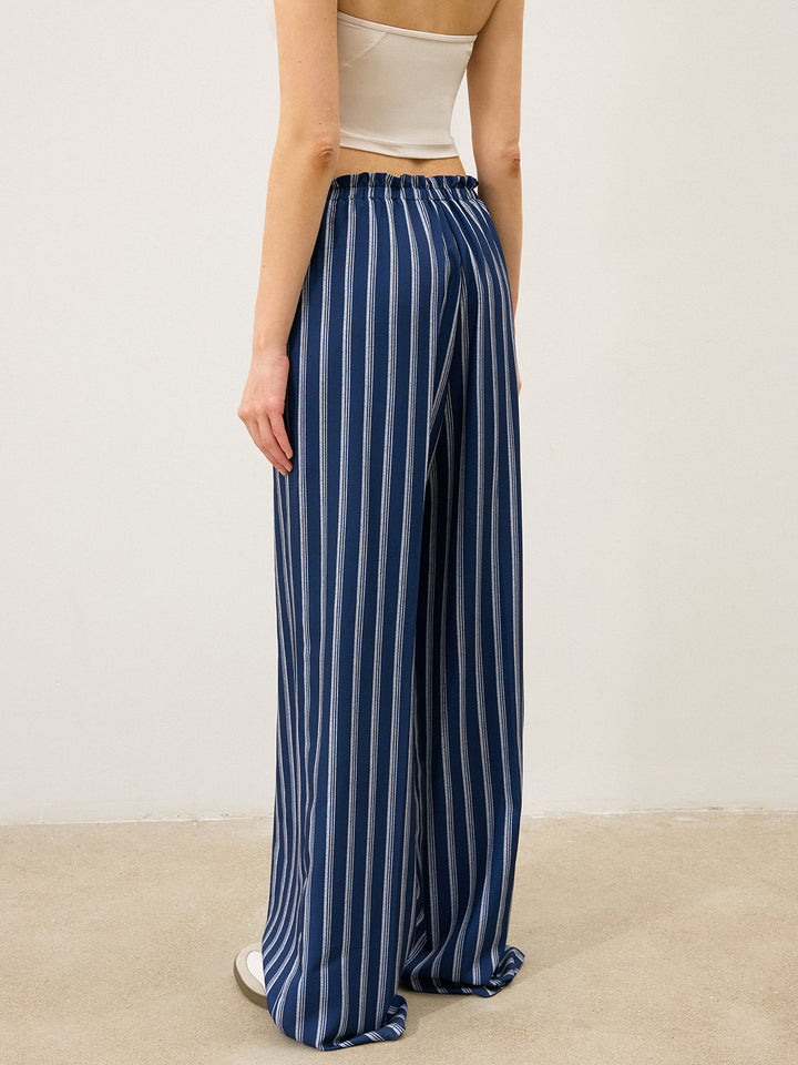 Striped Drawstring Wide-Leg Pants