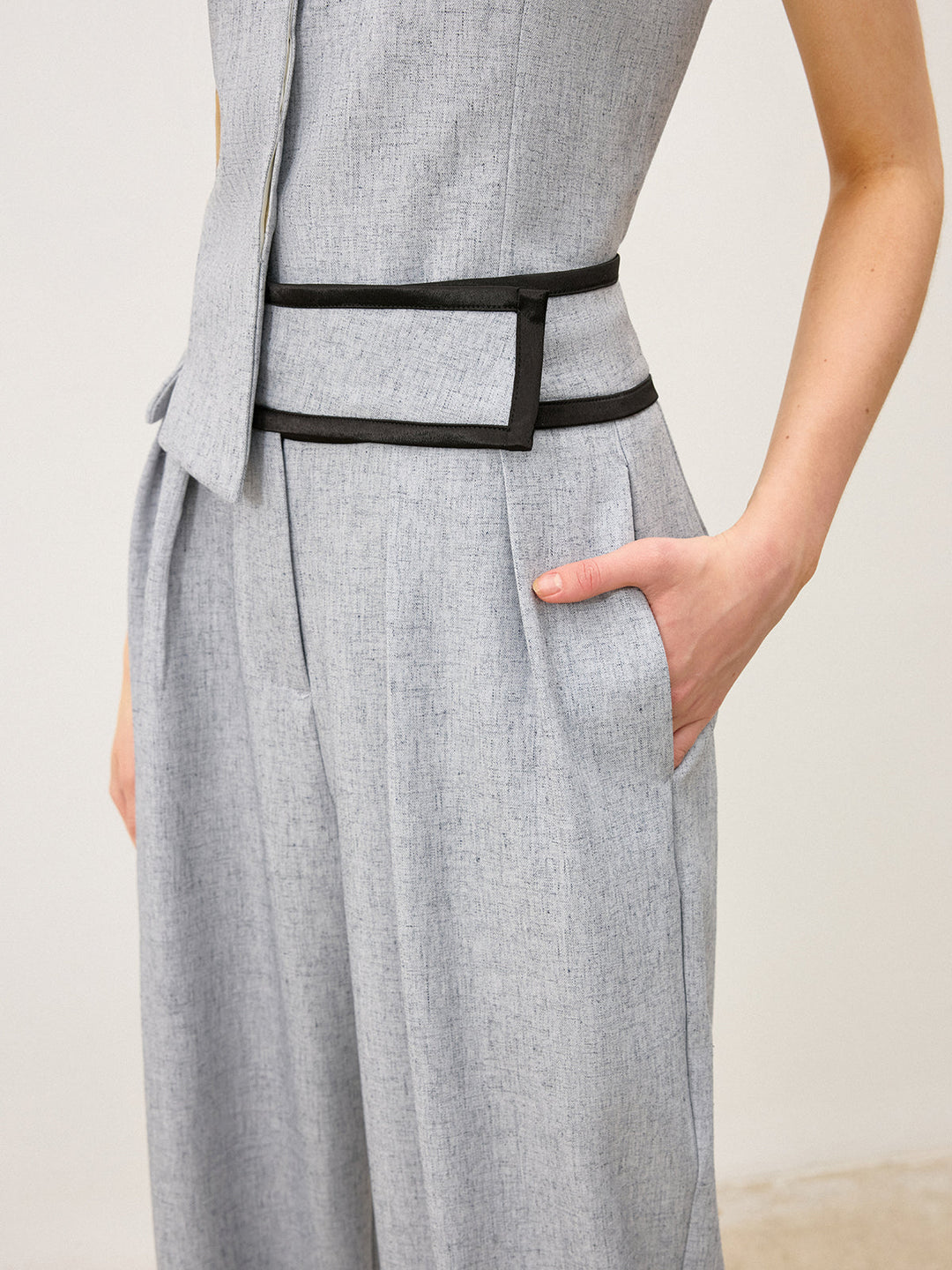 Contrast Waistband Wide - Leg Pants