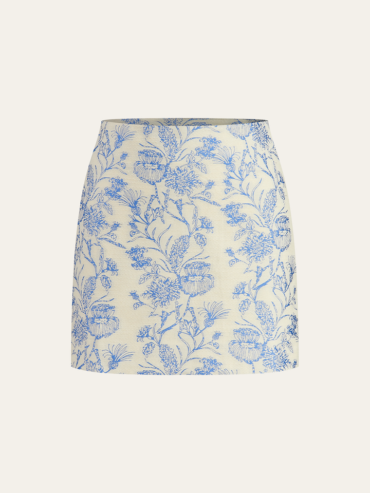 Jacquard Square-Neck Decor-Pockets Skirt Set