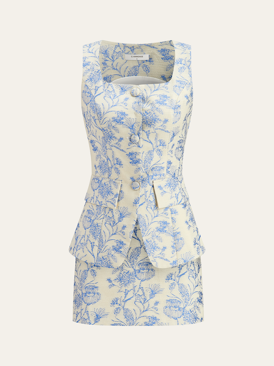 Jacquard Square-Neck Decor-Pockets Skirt Set