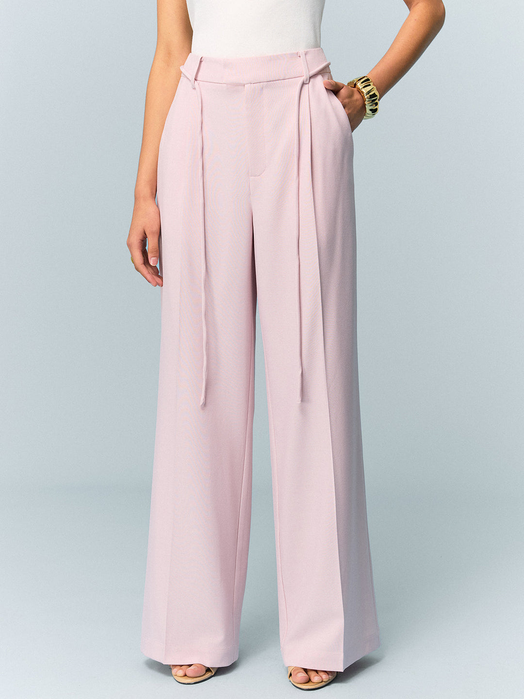 Mid-Waisted Wide-Leg Pants with Tie Detail