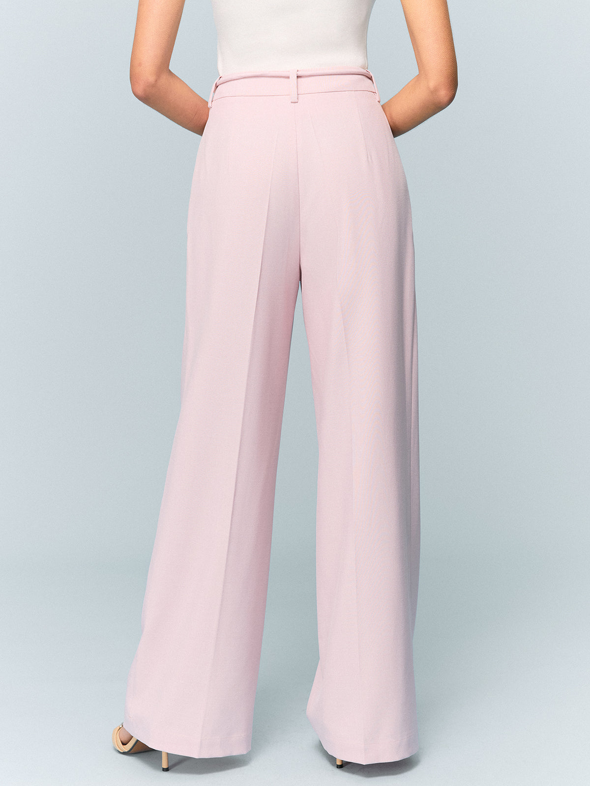Mid-Waisted Wide-Leg Pants with Tie Detail