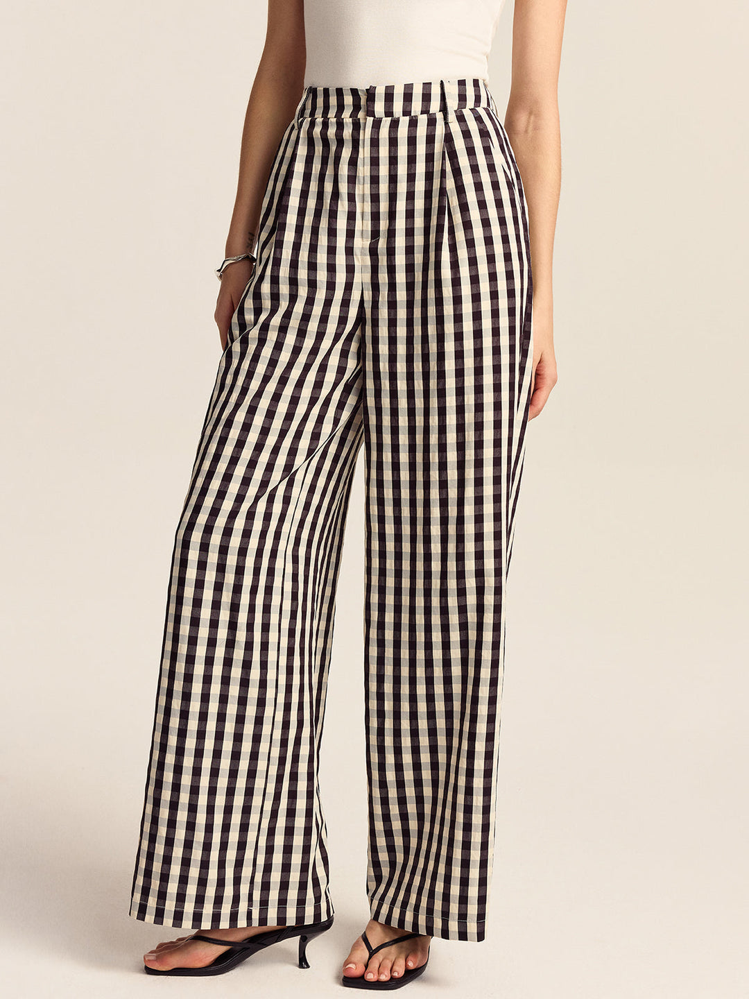 Gingham Wide-Leg Pants