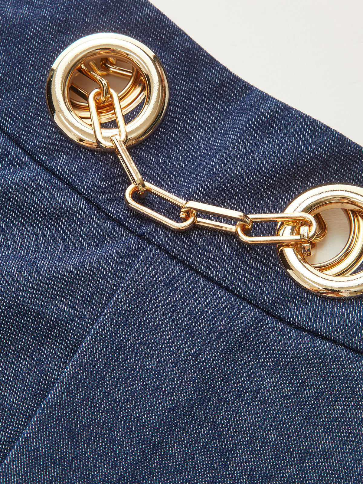 Faux Denim Shorts with Metal Chain Belt