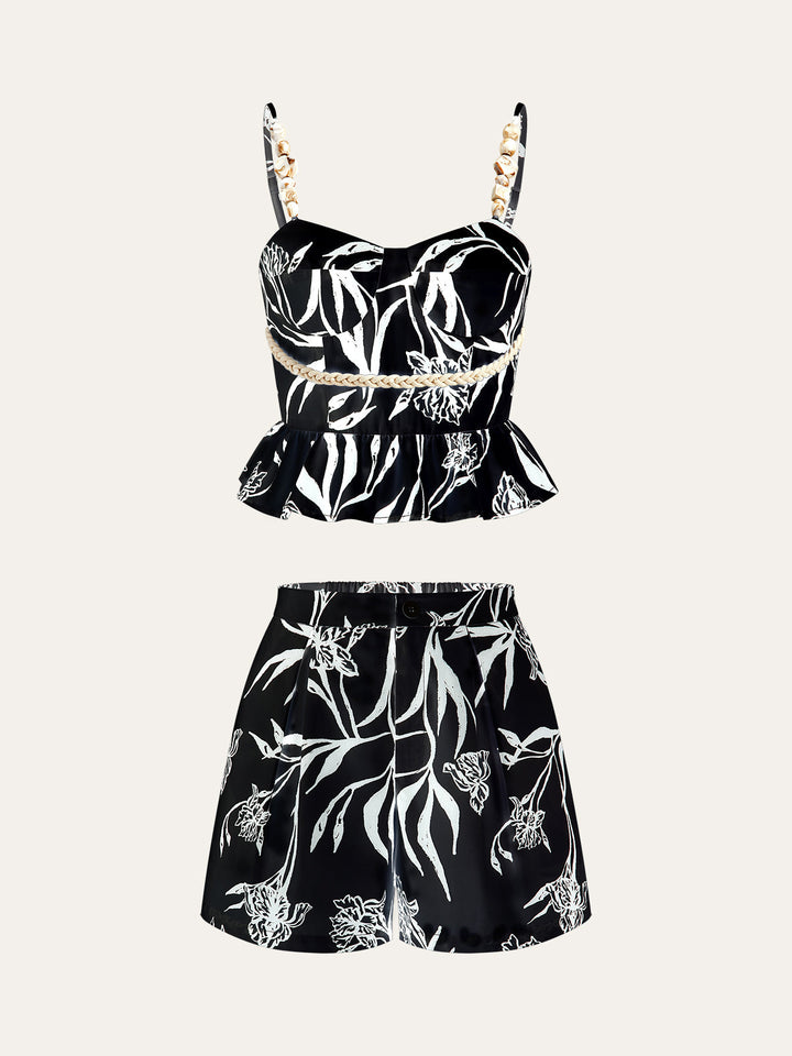 Floral Print Peplum Top With Shorts Set