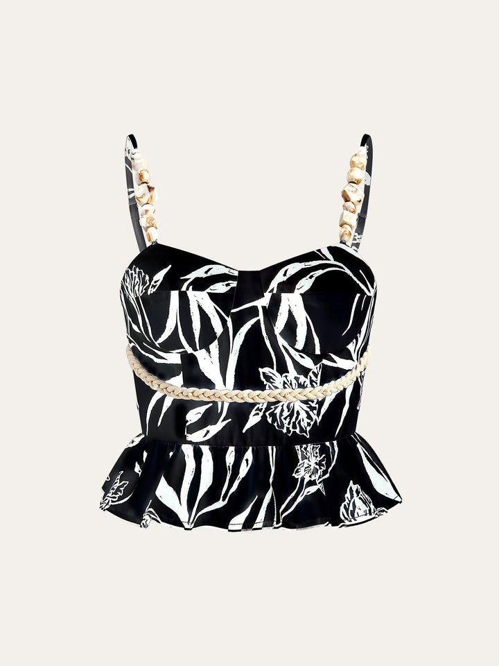 Floral Print Peplum Top With Shorts Set