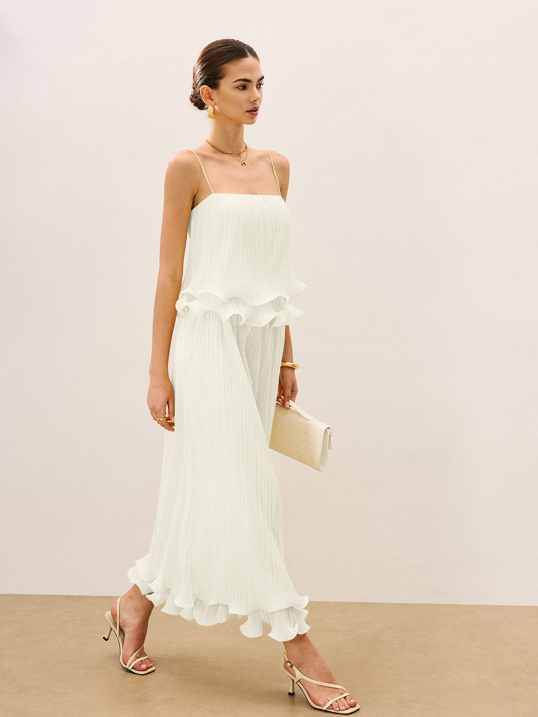 Pleated Layered Ruffle Skirt Set